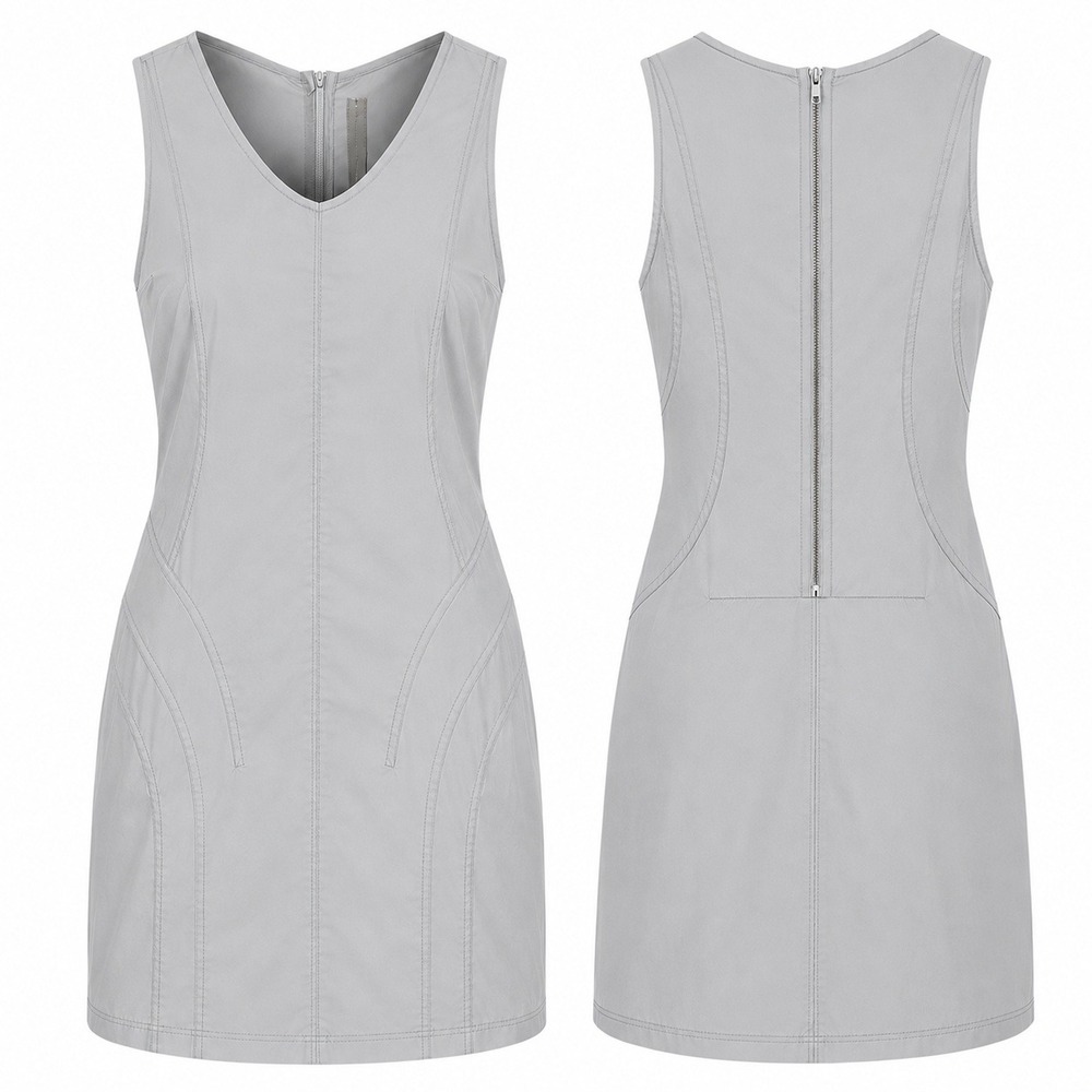 JNBY Womens Light Grey Architectural V-Neck‎ Sleeveless Mini Dress Scandi Cyber